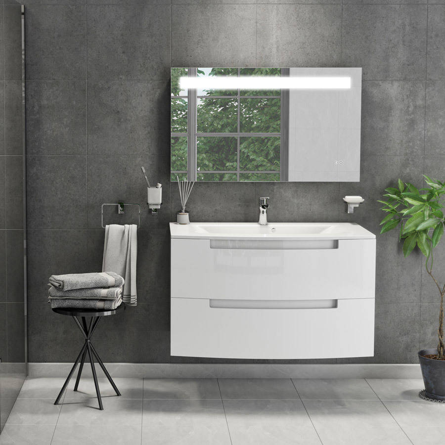 Cassellie Henley 800mm Gloss White Wall Mounted Vanity Unit-2