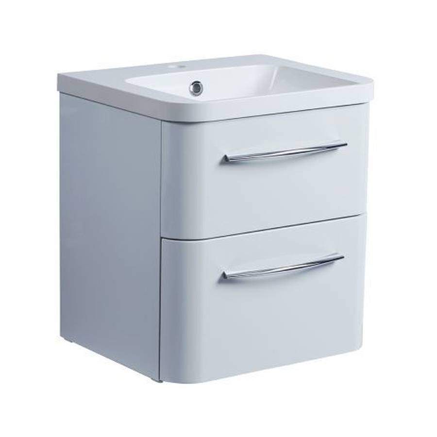 Roper Rhodes System 500mm Gloss Light Grey Wall Mounted Basin Unit with Double Drawer