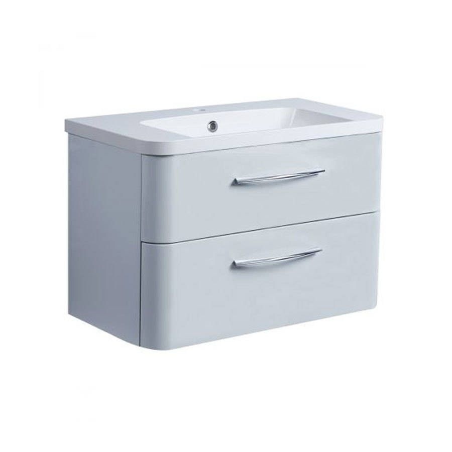 Roper Rhodes System 800mm Gloss Light Grey Wall Mounted Basin Unit with Double Drawer