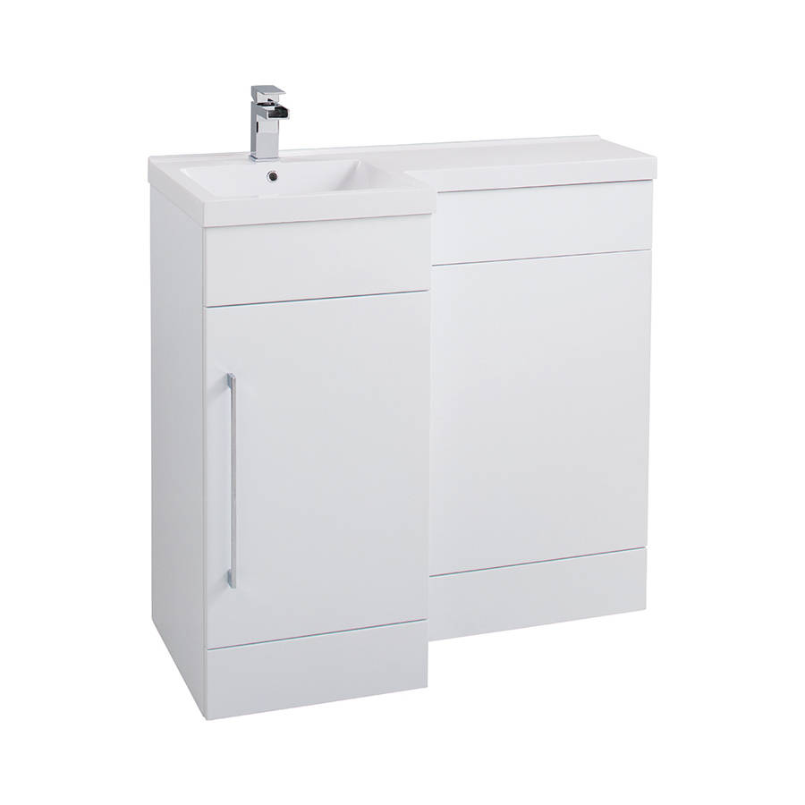 Cassellie Maze Compact L Shaped 900mm Gloss White Combination Unit with LH Mid Edge Polymarble Basin-2