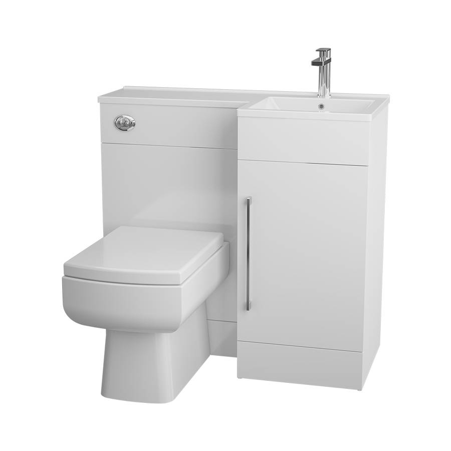Cassellie Maze Compact L Shaped 900mm Gloss White Combination Unit with RH Thin Edge Polymarble Basin-1