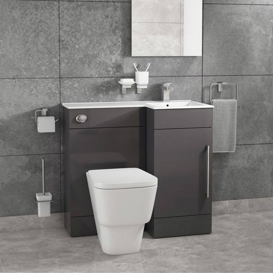 Cassellie Maze Compact L Shaped 900mm Anthracite Combination Unit with RH Thin Edge Polymarble Basin-1