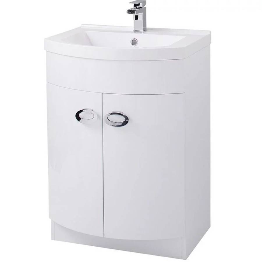 WS-Cassellie D Shaped 600mm Gloss White Vanity Unit & Polymarble Basin-1