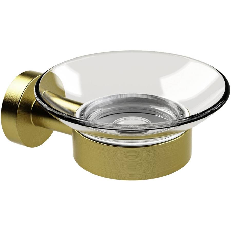 Miller Bond Clear Glass Soap Dish and Brushed Brass Holder
