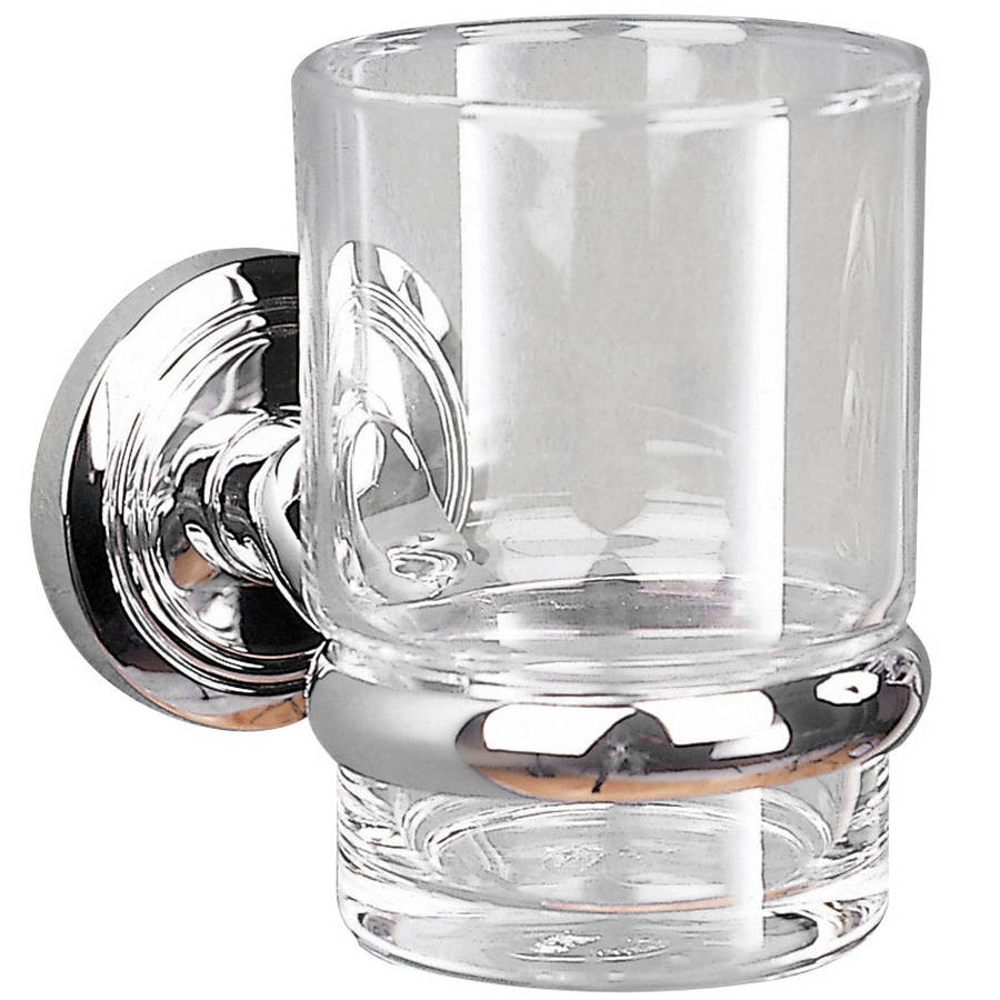 Miller Oslo Clear Glass Tumbler and Chrome Holder