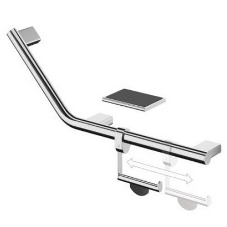 HiB Chrome Left Angled Grab Bar with Accessories