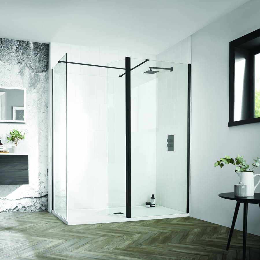 Aquadart Wetroom 8 Black 1100mm Clear Glass Wetroom Panel