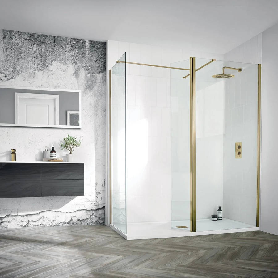 Aquadart Wetroom 8 Brass 700mm Clear Glass Wetroom Panel