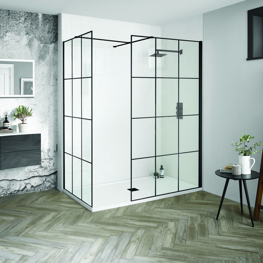Aquadart Wetroom 8 Black 700mm Matrix Glass Wetroom Panel