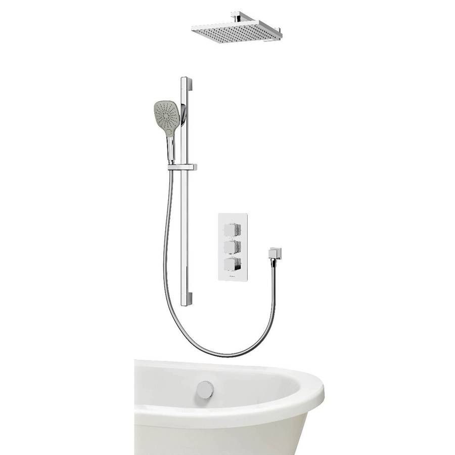 Aqualisa Dream Mixer Shower Square Triple Outlet with Adjustable and Fixed Head Plus Bath Fill