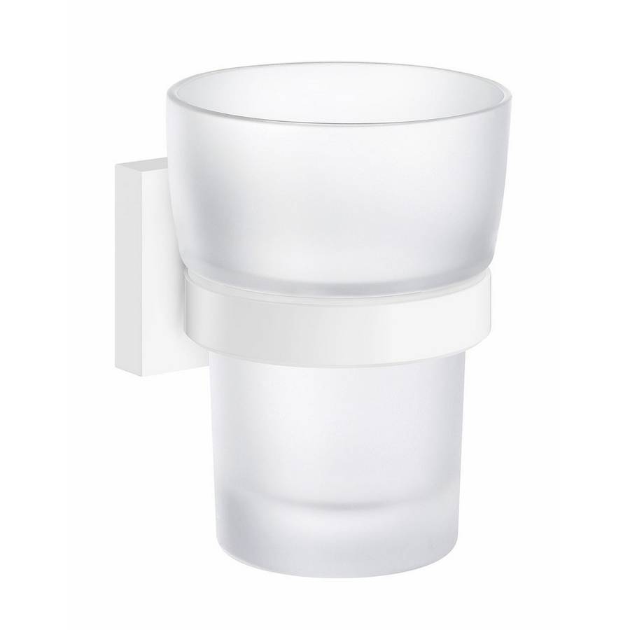 Smedbo House White Holder with Frosted Glass Tumbler