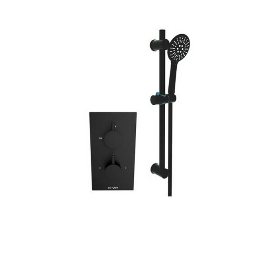 Kartell Nero Round Black Thermostatic Shower with Adjustable Slide Rail Kit