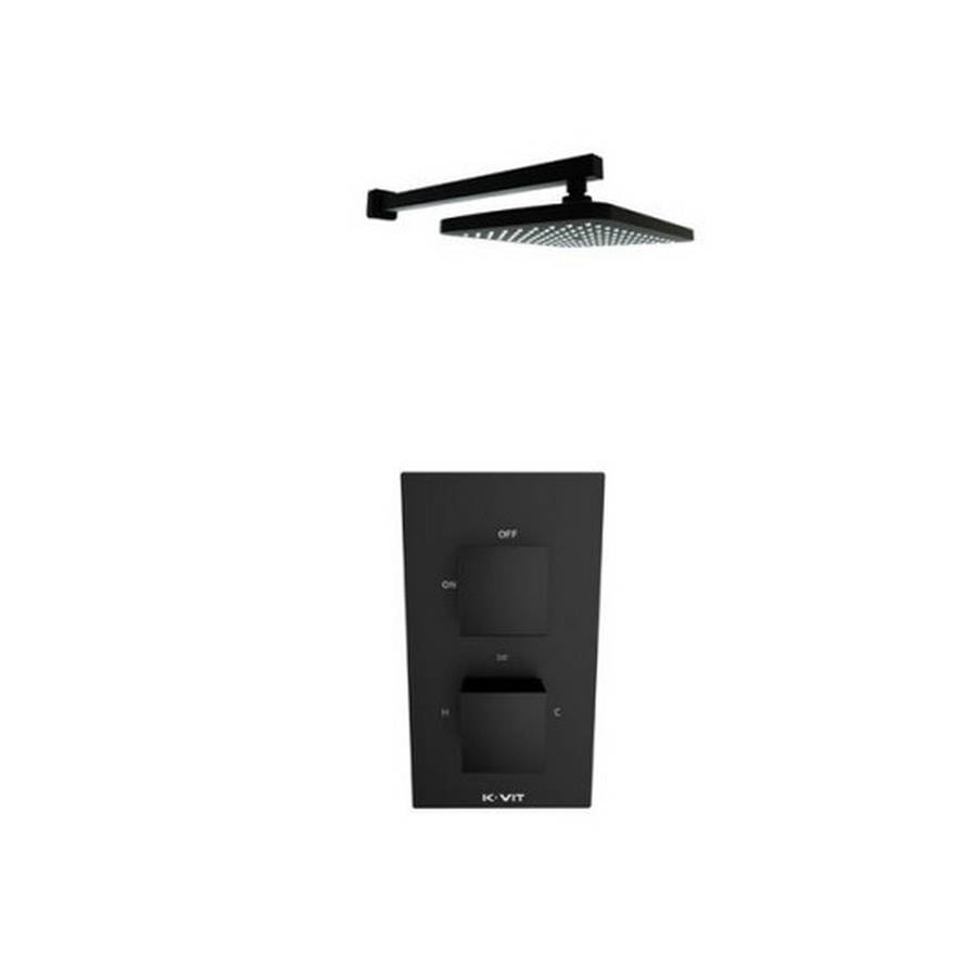 Kartell Nero Square Black Thermostatic Shower with Overhead Drencher