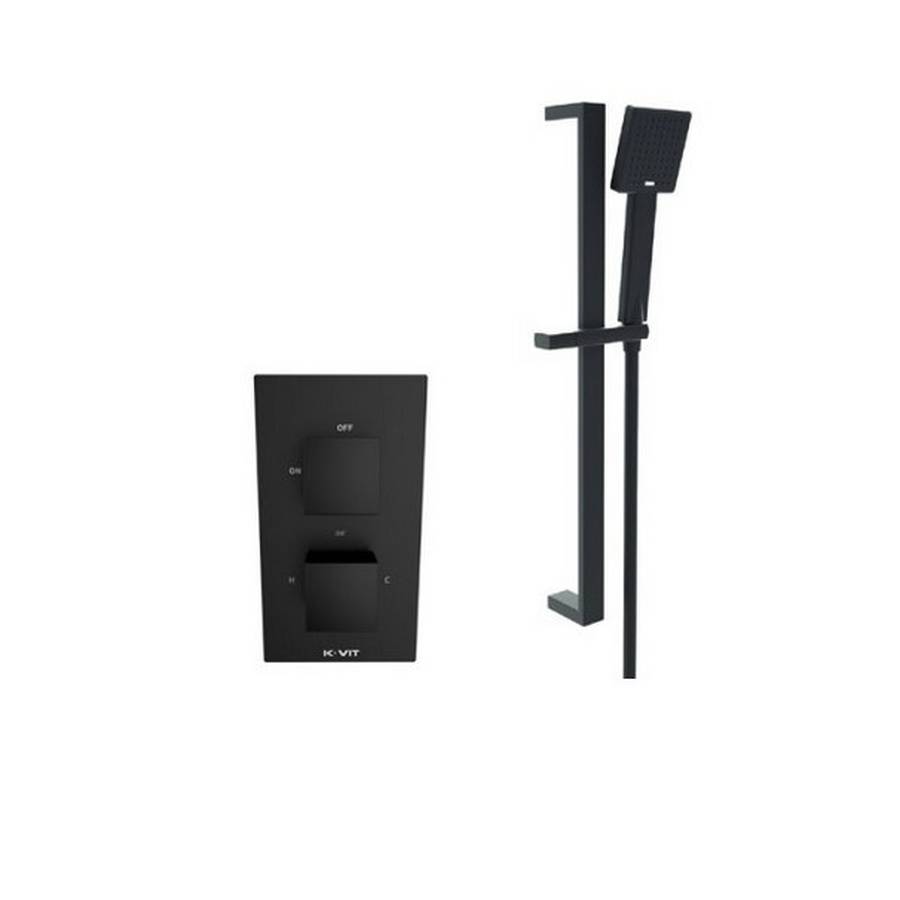 Kartell Nero Square Black Thermostatic Shower with Adjustable Slide Rail Kit