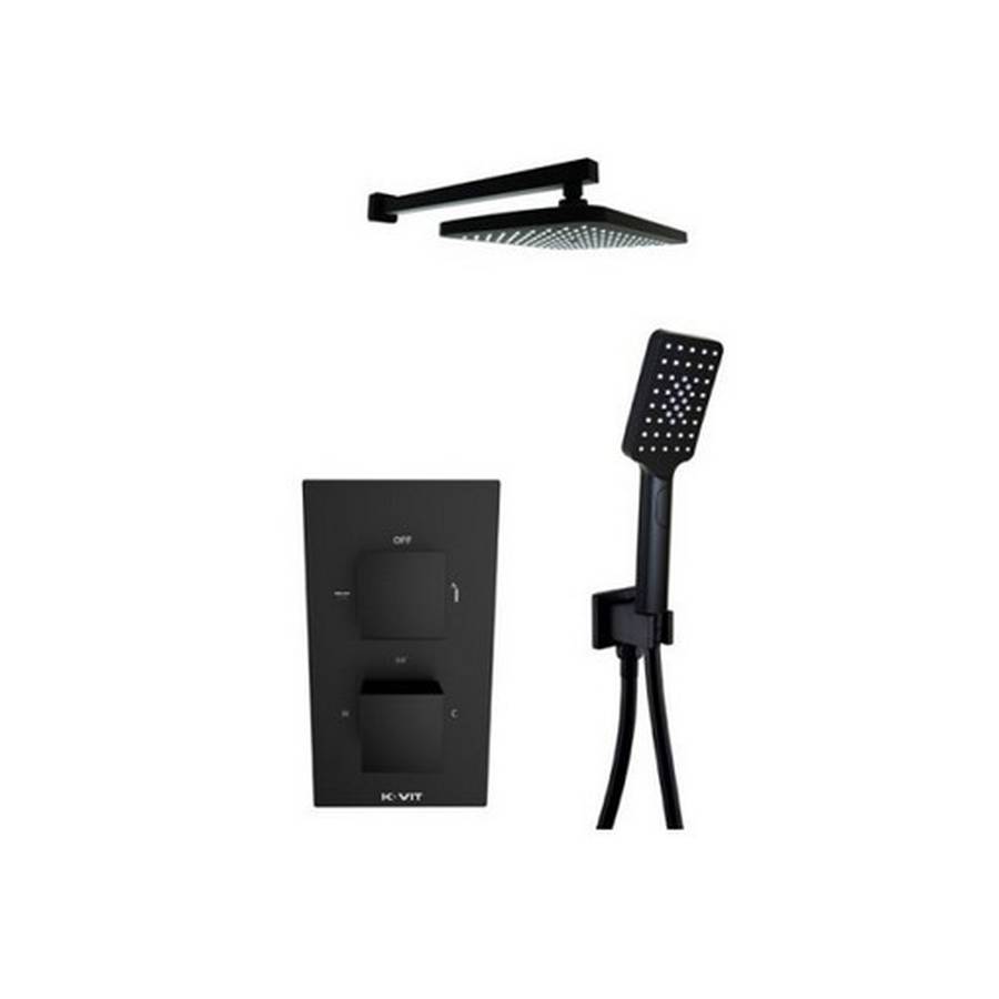 Kartell Nero Square Black Thermostatic Shower with Handshower and Drencher
