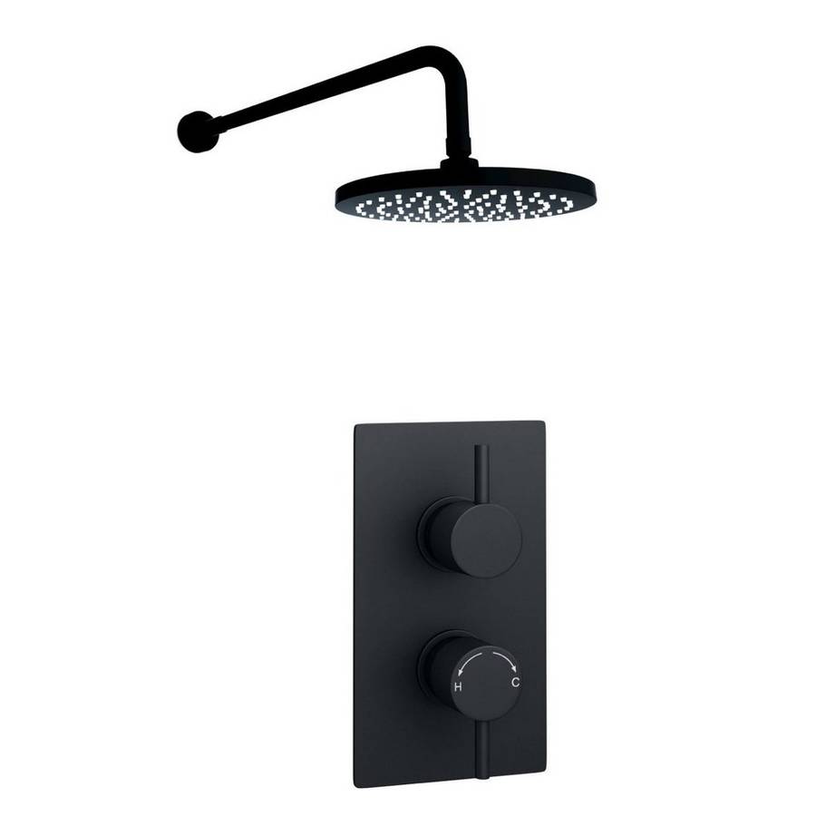 Kartell Nero Round Black Thermostatic Shower with Overhead Drencher