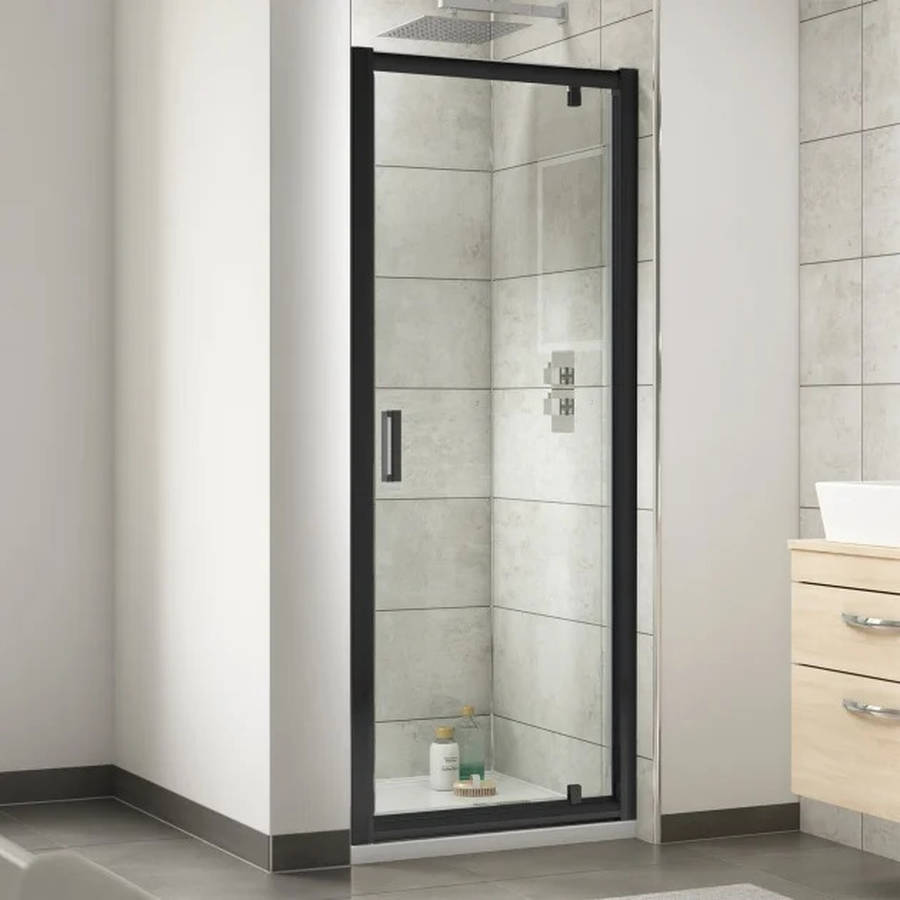 Nuie Rene 760mm Black Framed Pivot Shower Door