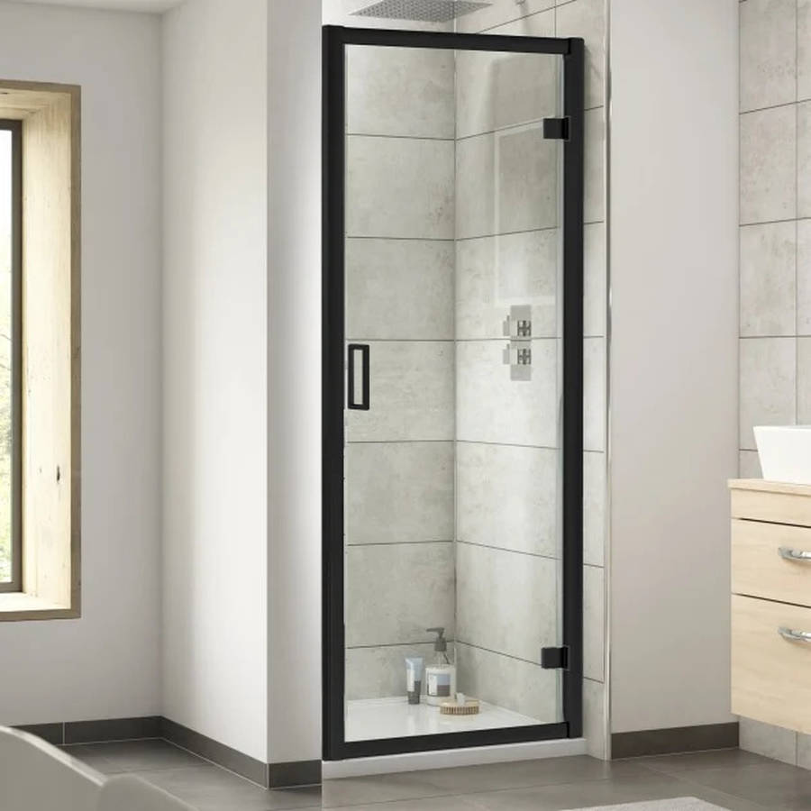 Nuie Rene 700mm Black Framed Hinged Shower Door