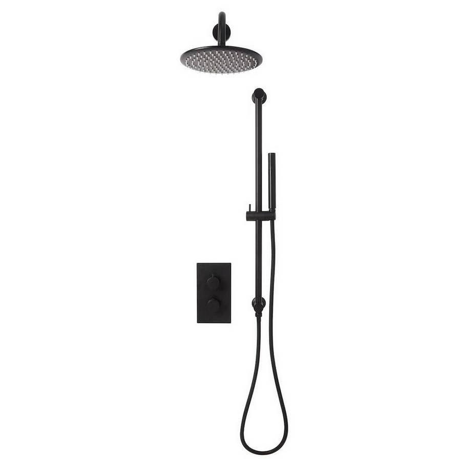 Scudo Core Black Concealed Shower Set with Fixed Head and Handset Riser Kit