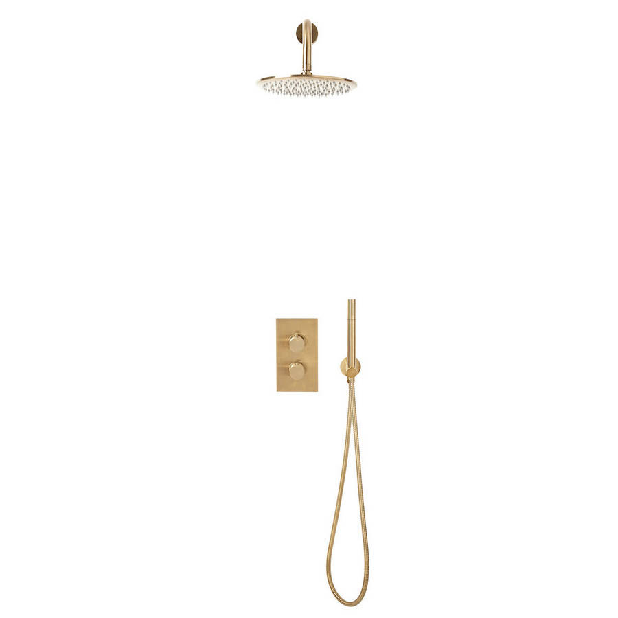 Scudo Core Brushed Brass Concealed Shower Set with Fixed Head and Handset
