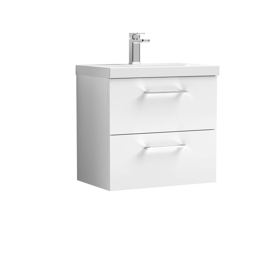 Nuie Arno White 600mm Wall Hung 2 Drawer Vanity Unit