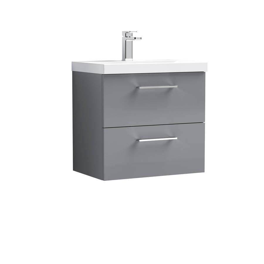 Nuie Arno Grey 600mm Wall Hung 2 Drawer Vanity Unit