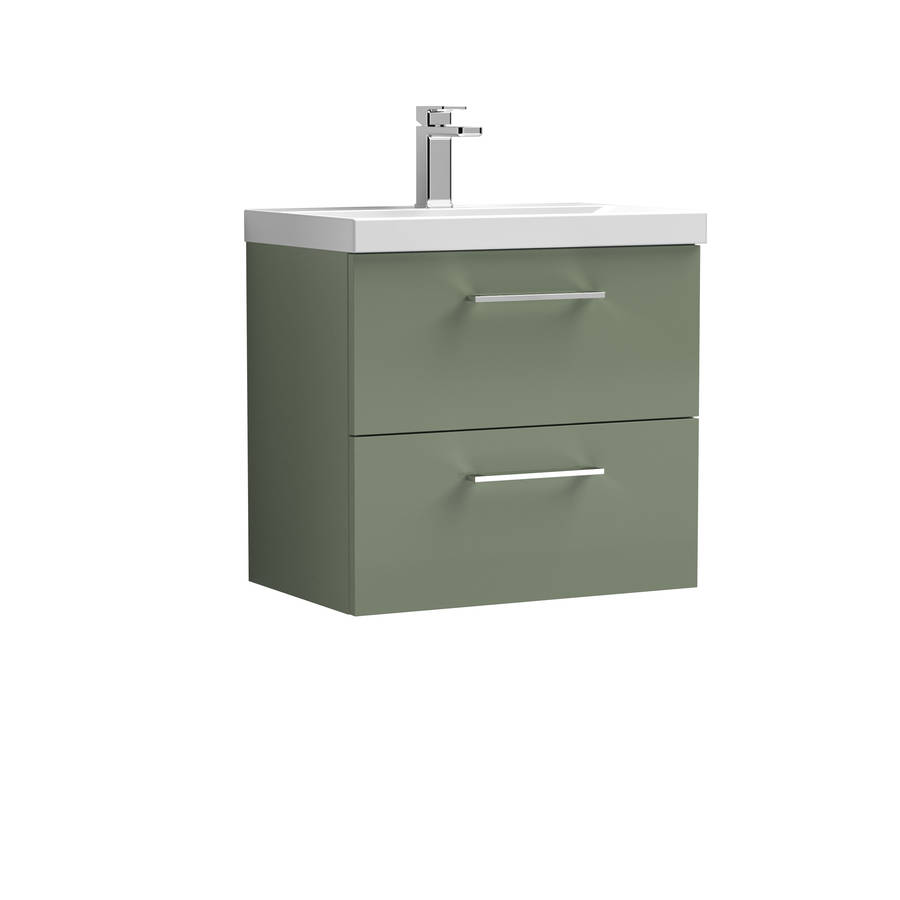 Nuie Arno Green 600mm Wall Hung 2 Drawer Vanity Unit