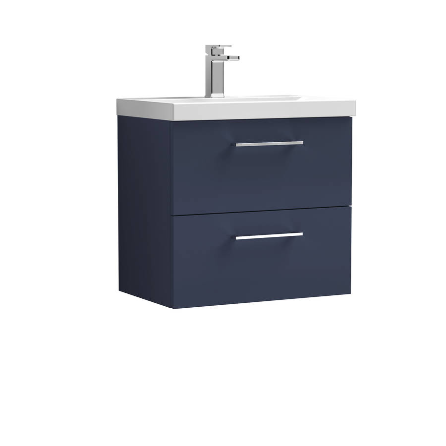 Nuie Arno Blue 600mm Wall Hung 2 Drawer Vanity Unit