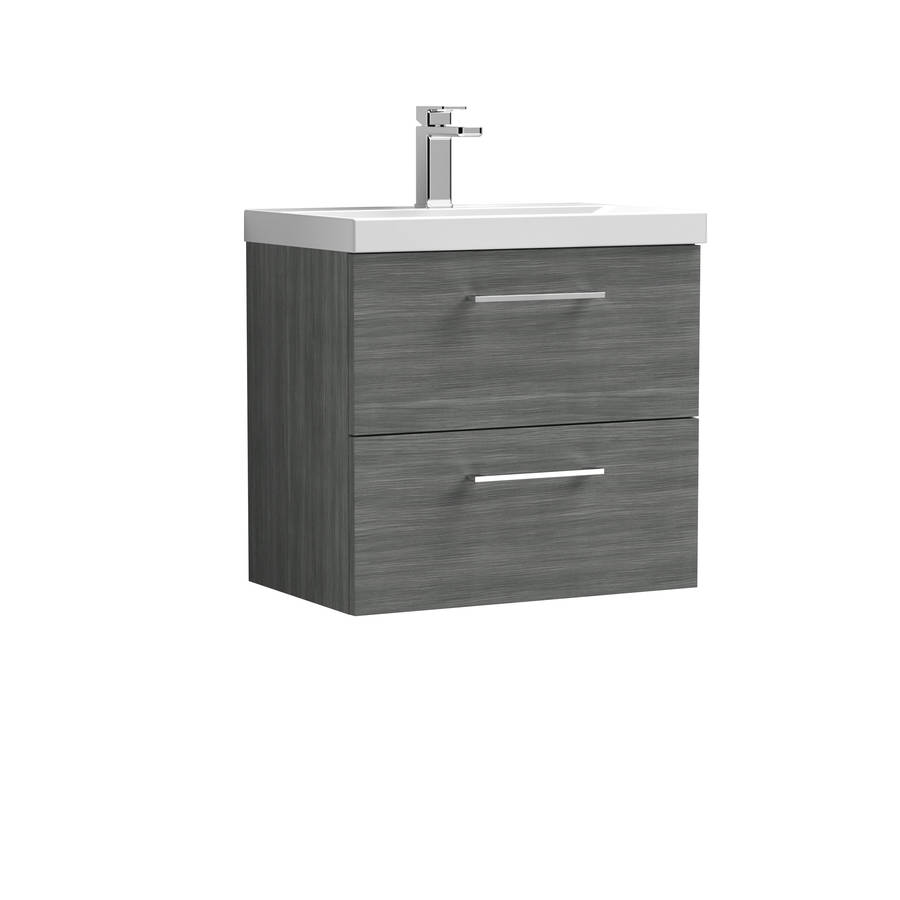 Nuie Arno Anthracite Wood 600mm Wall Hung 2 Drawer Vanity Unit
