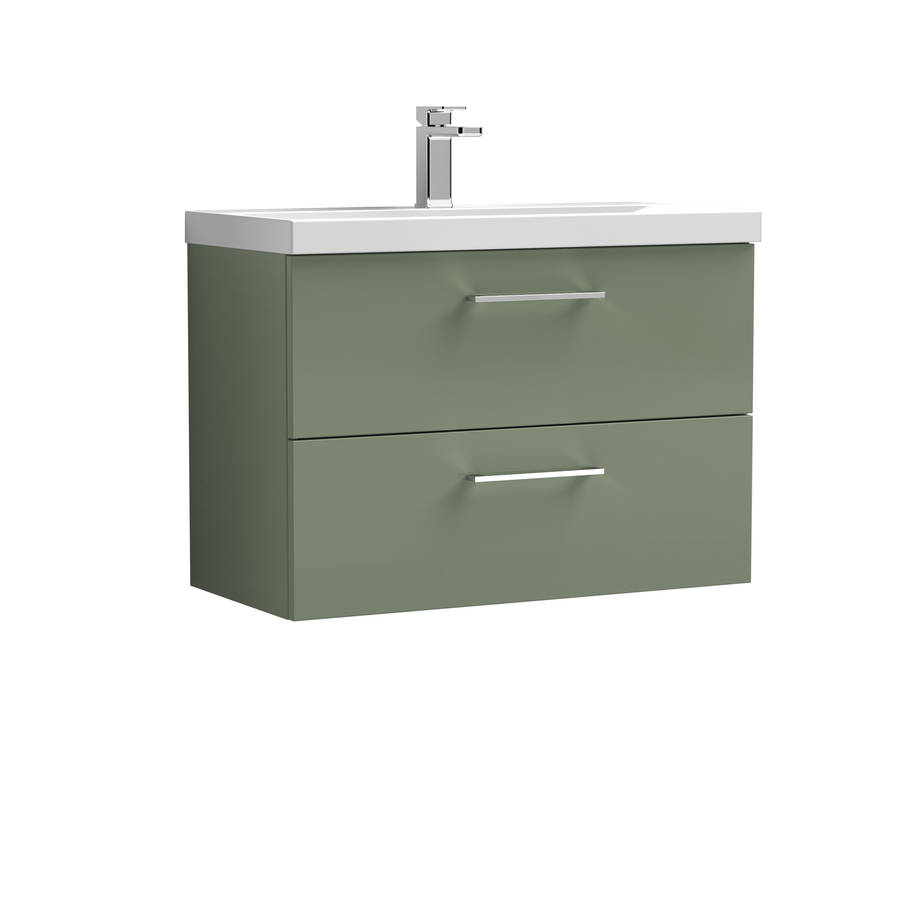 Nuie Arno Green 800mm Wall Hung 2 Drawer Vanity Unit