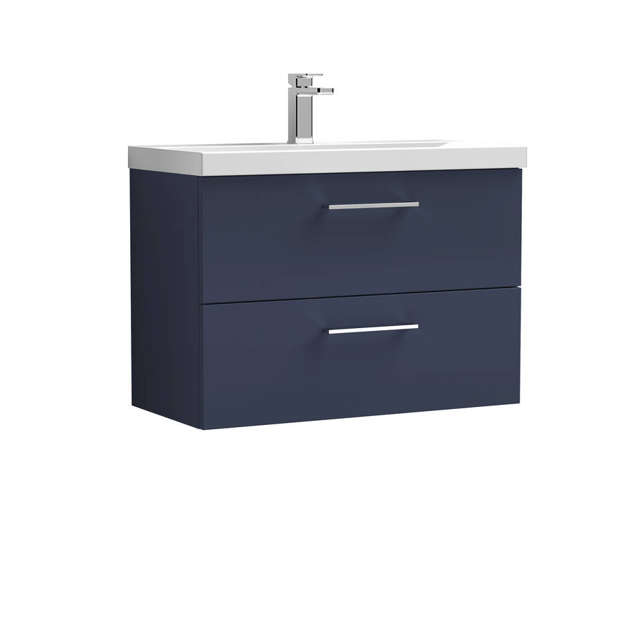 Nuie Arno Blue 800mm Wall Hung 2 Drawer Vanity Unit