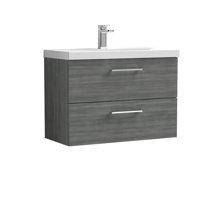 Nuie Arno Anthracite Wood 800mm Wall Hung 2 Drawer Vanity Unit