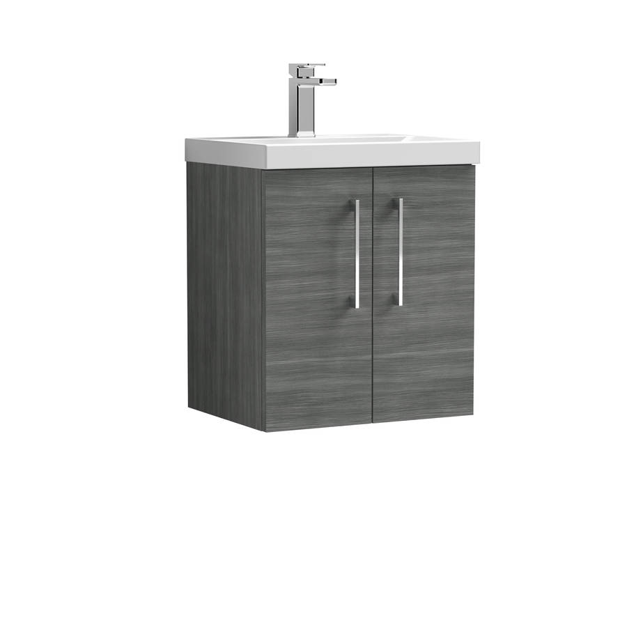 Nuie Arno Anthracite Wood 500mm Wall Hung 2 Door Vanity Unit