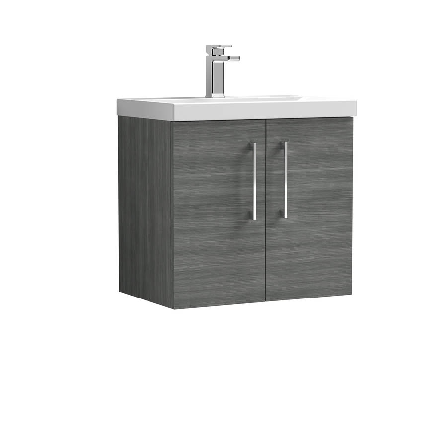 Nuie Arno Anthracite Wood 600mm Wall Hung 2 Door Vanity Unit