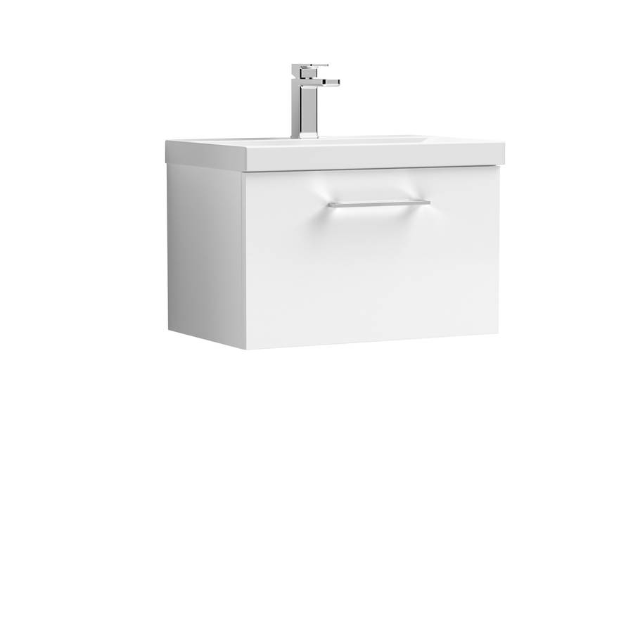 Nuie Arno White 600mm Wall Hung 1 Drawer Vanity Unit