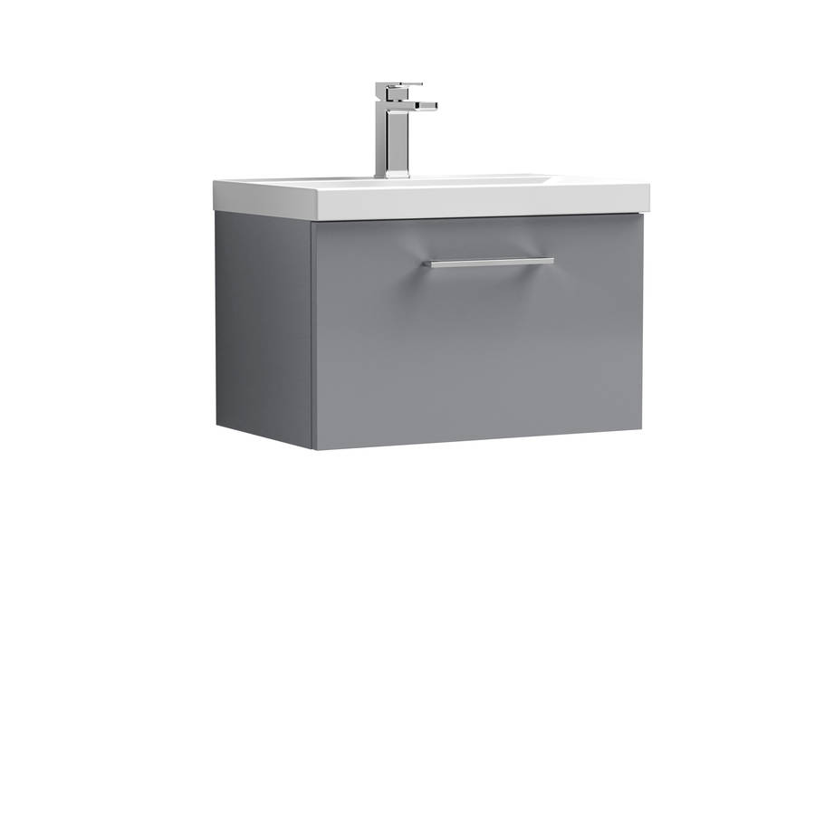 Nuie Arno Grey 600mm Wall Hung 1 Drawer Vanity Unit
