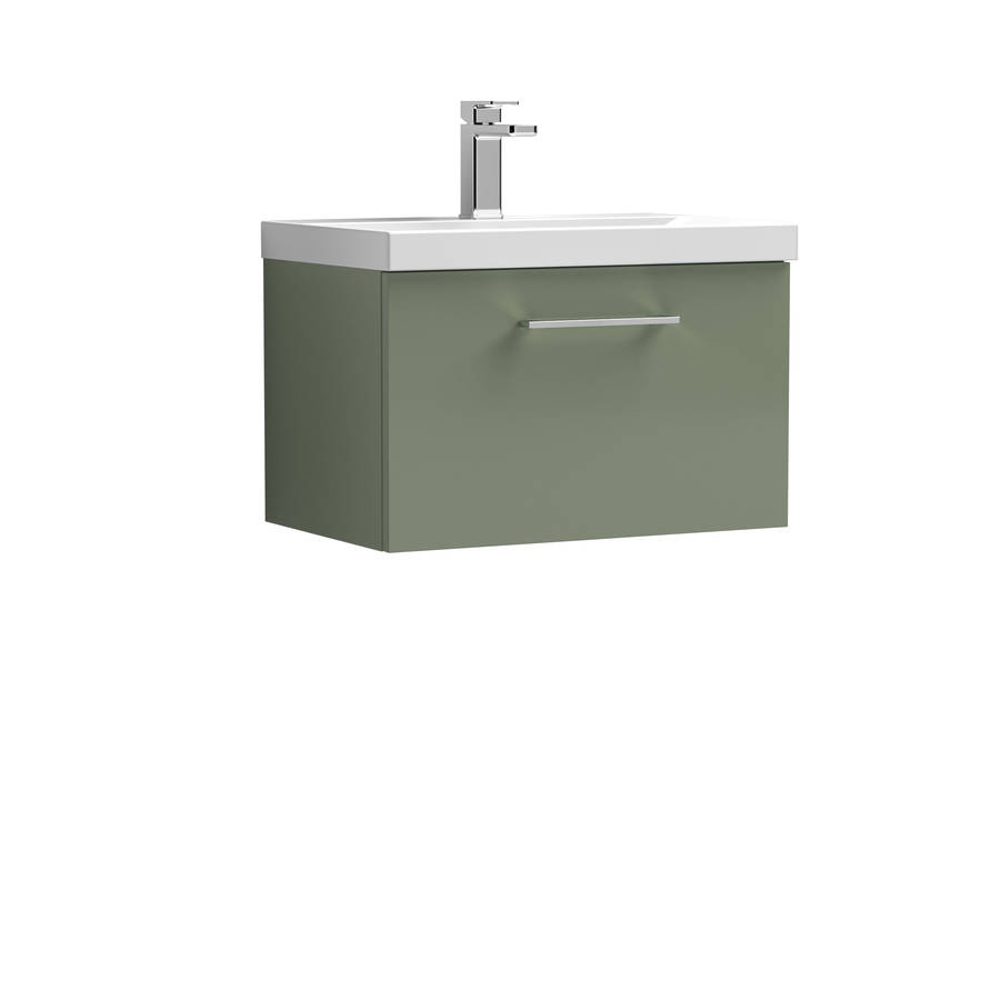 Nuie Arno Green 600mm Wall Hung 1 Drawer Vanity Unit