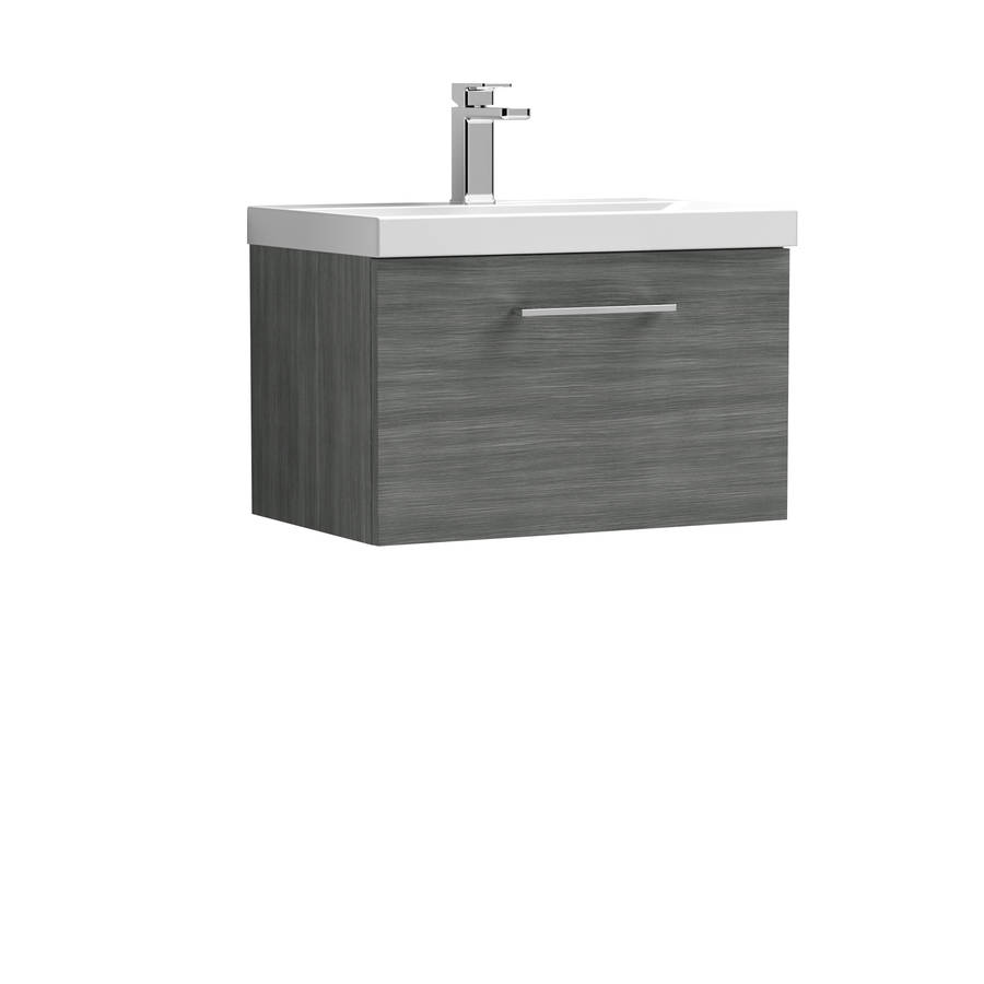 Nuie Arno Anthracite Wood 600mm Wall Hung 1 Drawer Vanity Unit