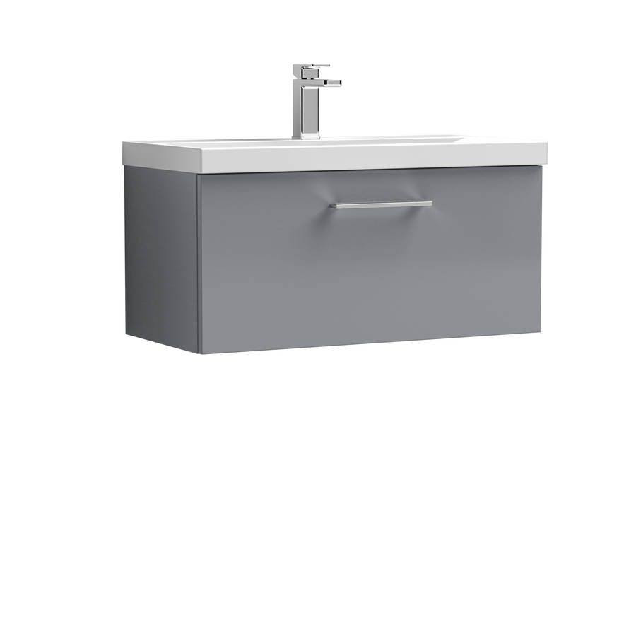 Nuie Arno Grey 800mm Wall Hung 1 Drawer Vanity Unit