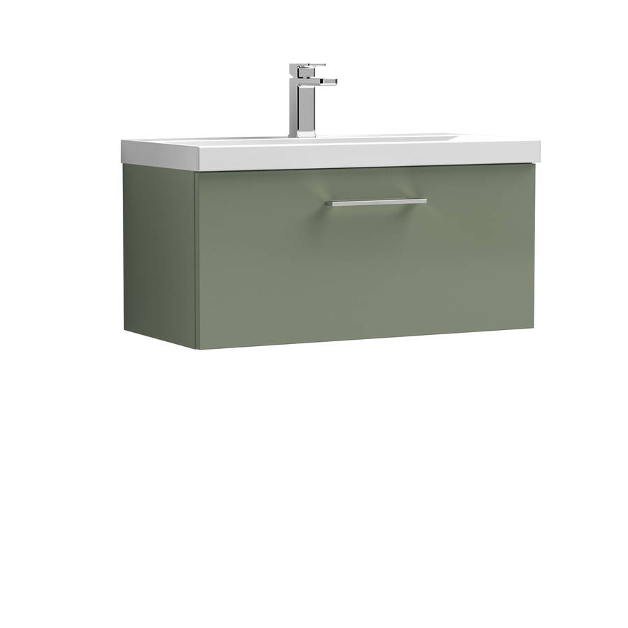 Nuie Arno Green 800mm Wall Hung 1 Drawer Vanity Unit