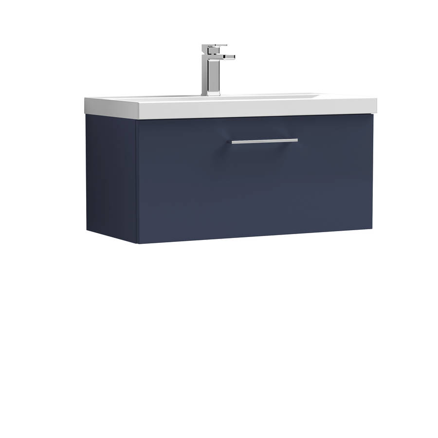 Nuie Arno Blue 800mm Wall Hung 1 Drawer Vanity Unit