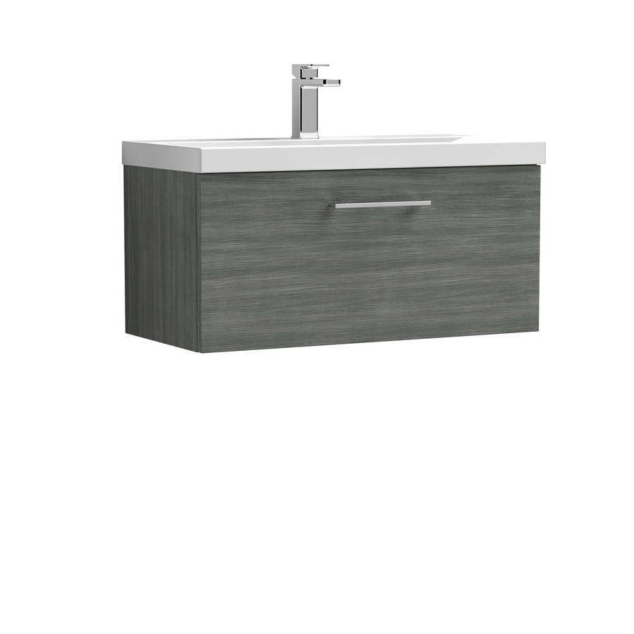 Nuie Arno Anthracite Wood 800mm Wall Hung 1 Drawer Vanity Unit
