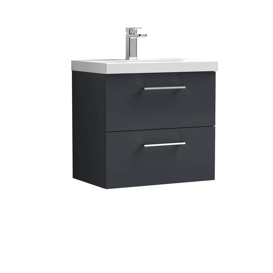 Nuie Arno Soft Black 600mm Wall Hung 2 Drawer Vanity Unit