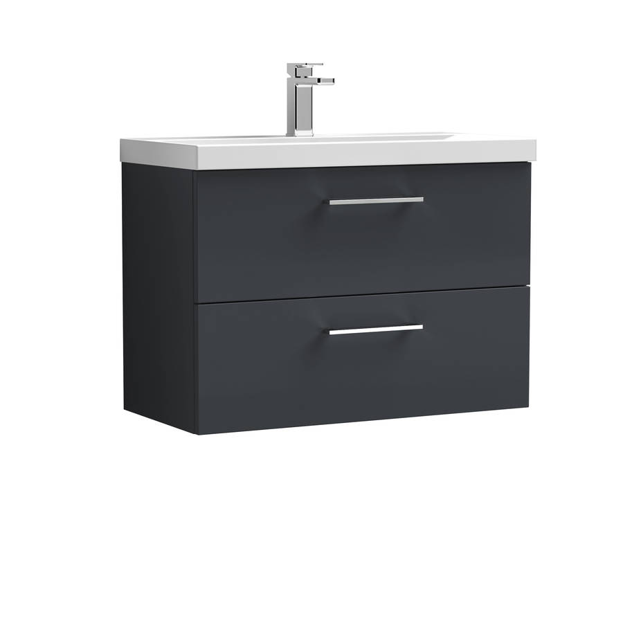Nuie Arno Soft Black 800mm Wall Hung 2 Drawer Vanity Unit