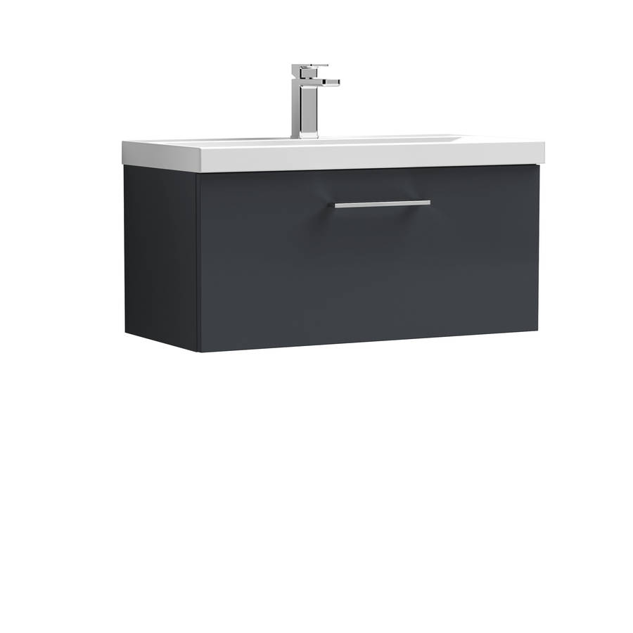 Nuie Arno Soft Black 800mm Wall Hung 1 Drawer Vanity Unit