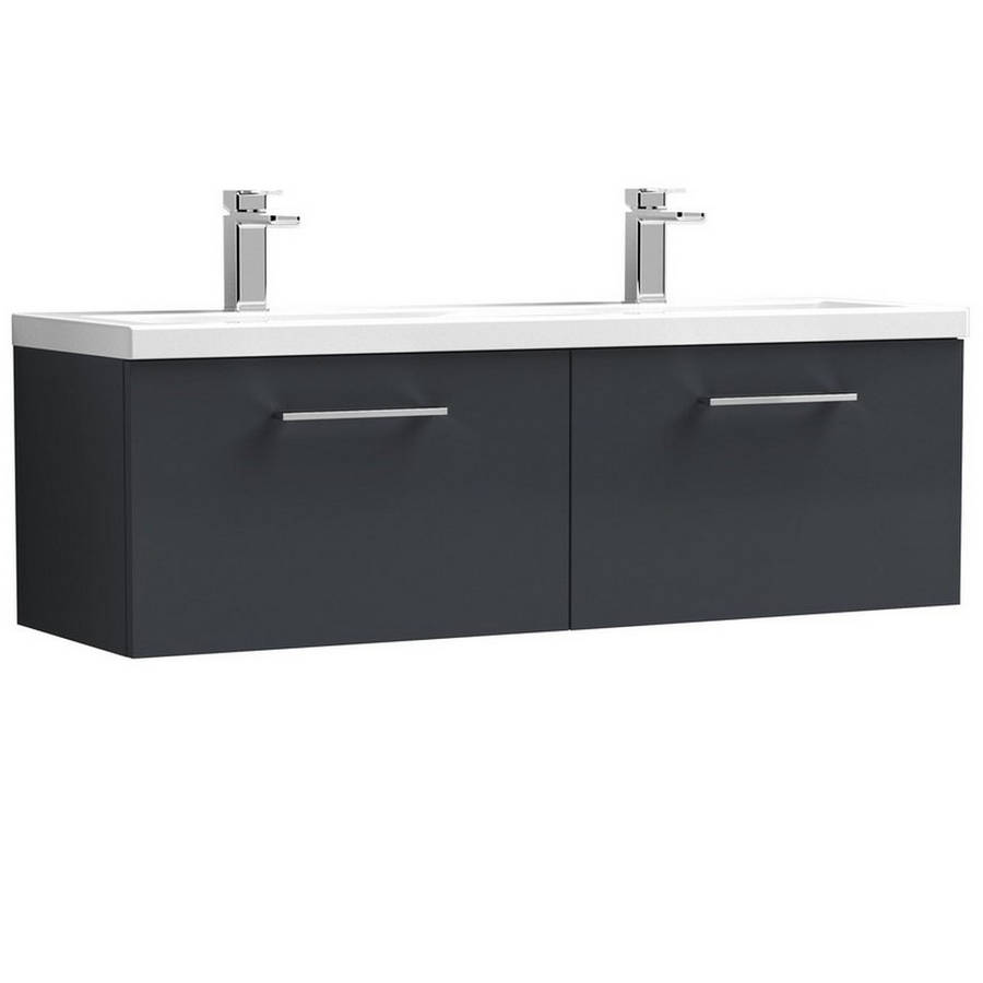 Nuie Arno Soft Black 1200mm Wall Hung 2 Drawer Vanity Unit