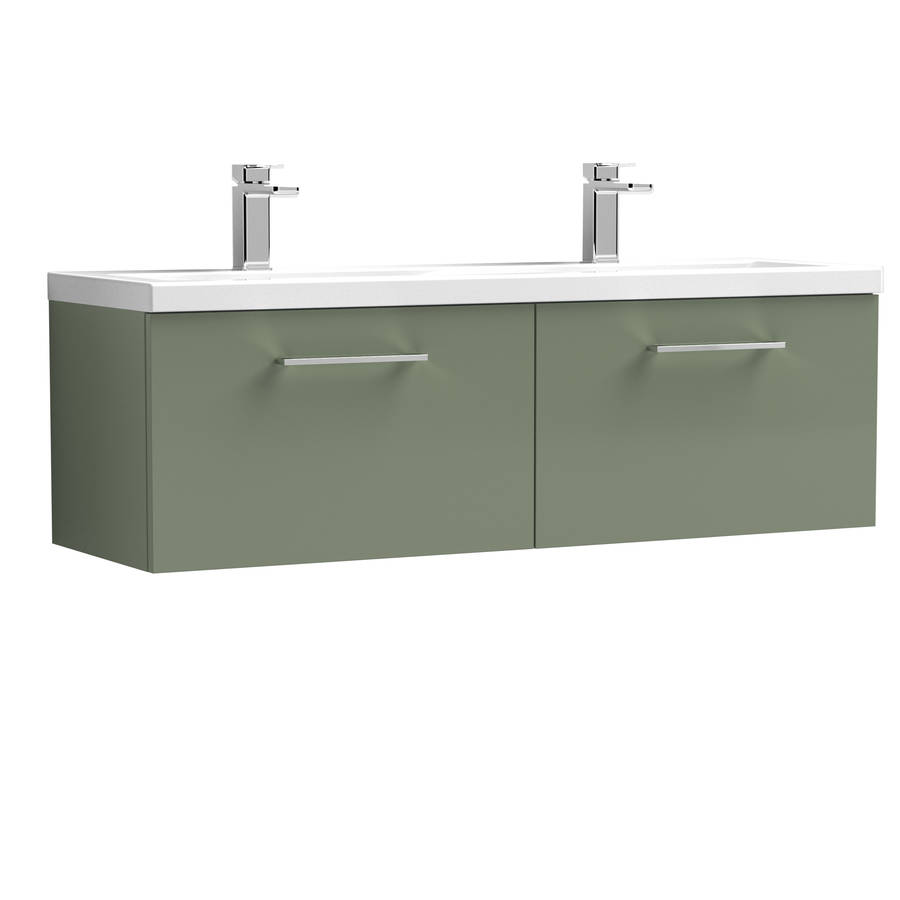 Nuie Arno Green 1200mm Wall Hung 2 Drawer Vanity Unit