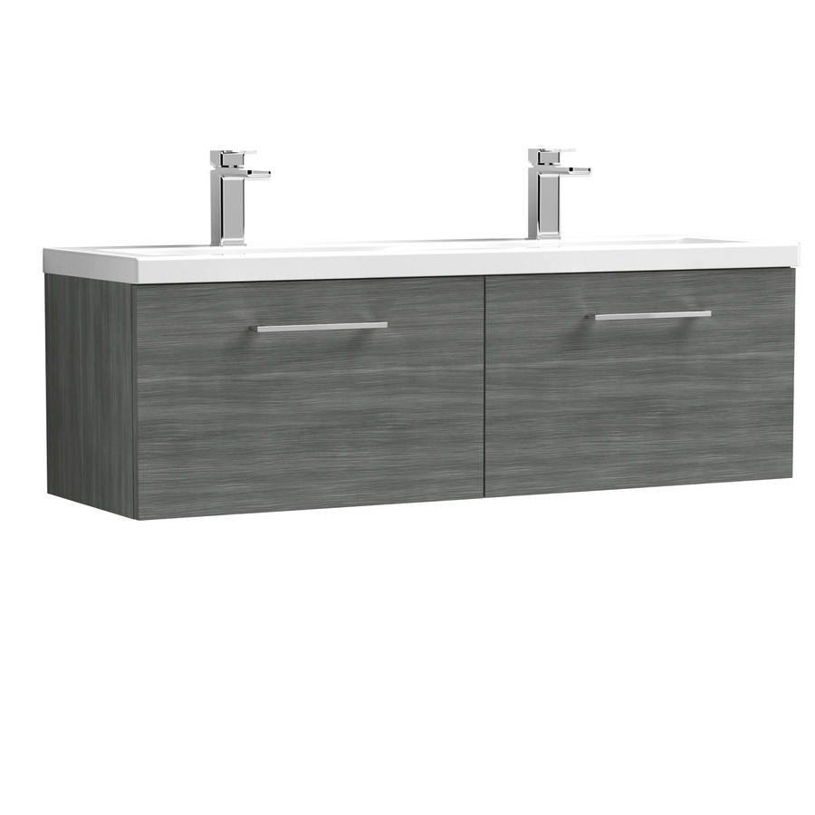 Nuie Arno Anthracite Woodgrain 1200mm Wall Hung 2 Drawer Vanity Unit