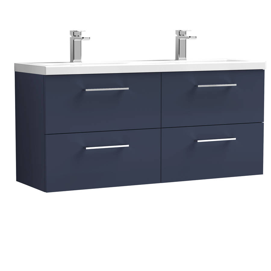 Nuie Arno Blue 1200mm Wall Hung 4 Drawer Vanity Unit