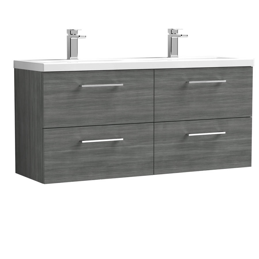 Nuie Arno Anthracite Woodgrain 1200mm Wall Hung 4 Drawer Vanity Unit